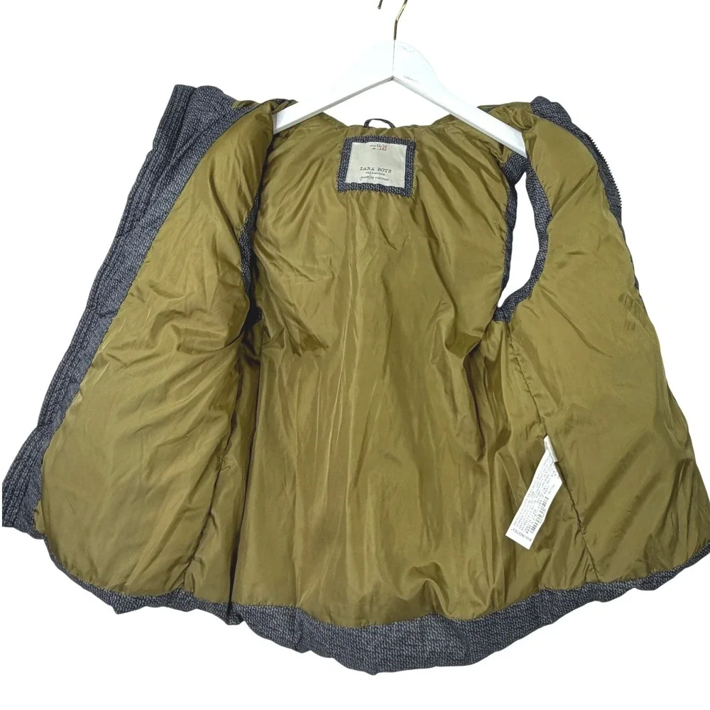 Zara Boys Puffer‎ Vest Jacket Size 11/12 Grey Hooded Quilted Full Zip Gorpcore